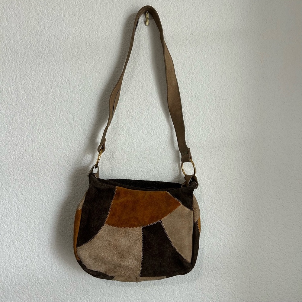 Patchwork Suede Shoulder Bag - Brown and Tan